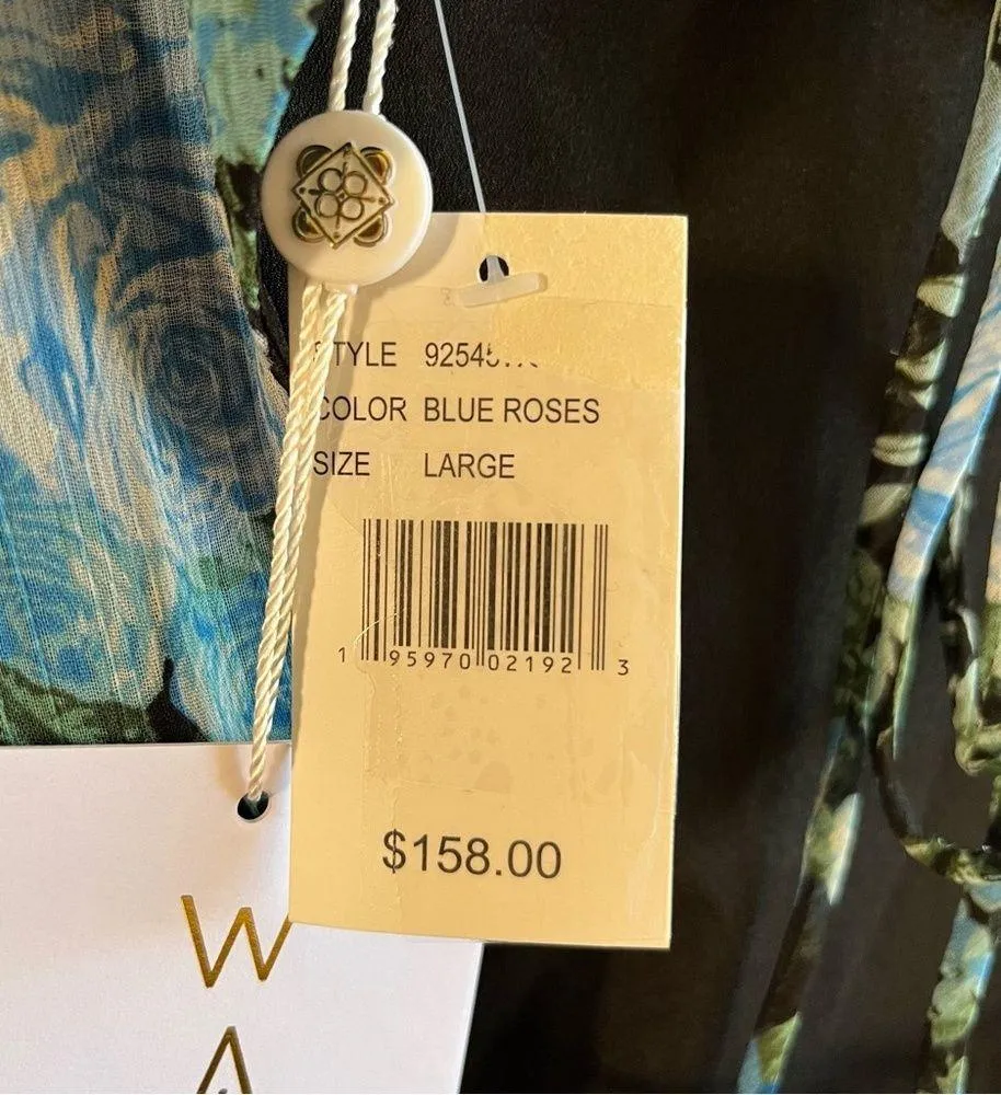 WAYF Dress Blue Floral Print Long Blouson Sleeve Open Back Tiered Midi Sz L NWT - Image 9