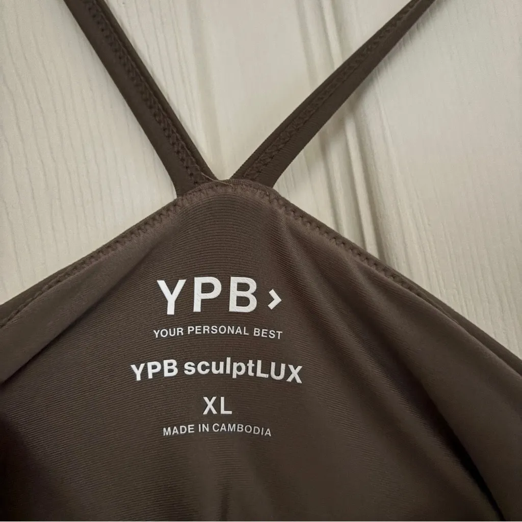 Abercrombie YPB Taupe SculptLUX square neck onesie biker short size XL Brown - Image 5