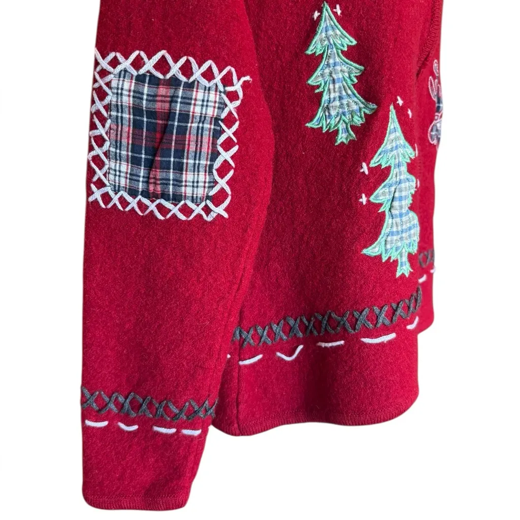Coldwater Creek Wool Christmas Sweater Vintage Embroidered Patchwork Women Small - Image 9