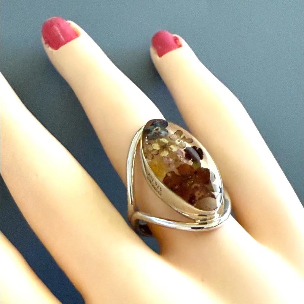 ATI Mexico Pressed Flower Solid Sterling Silver Ring PRETTY 🔥 - Image 2