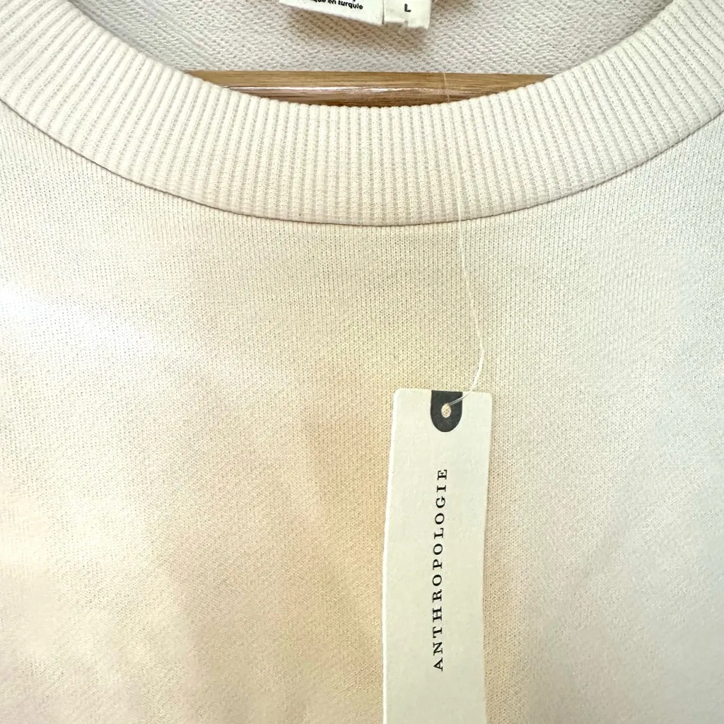 Anthropology Utility Pocket Pullover Sweater Womens Cream Sheer Crew Neck Sz L - Image 5