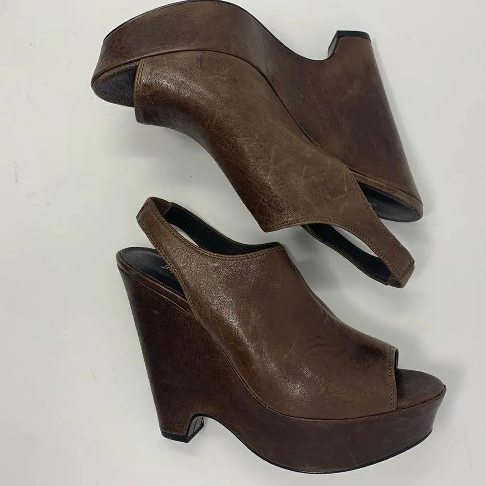 Elizabeth &‎ James Strut Brown Leather Platform Wedges Size 9.5B - Image 9