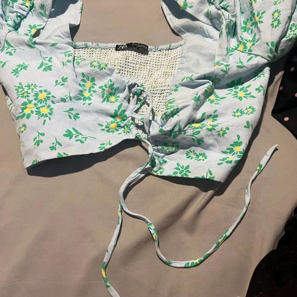 NWT Zara DAISY Floral LINEN BLEND CROP TOP Floral Summer Bra Bralette Festival - Image 5