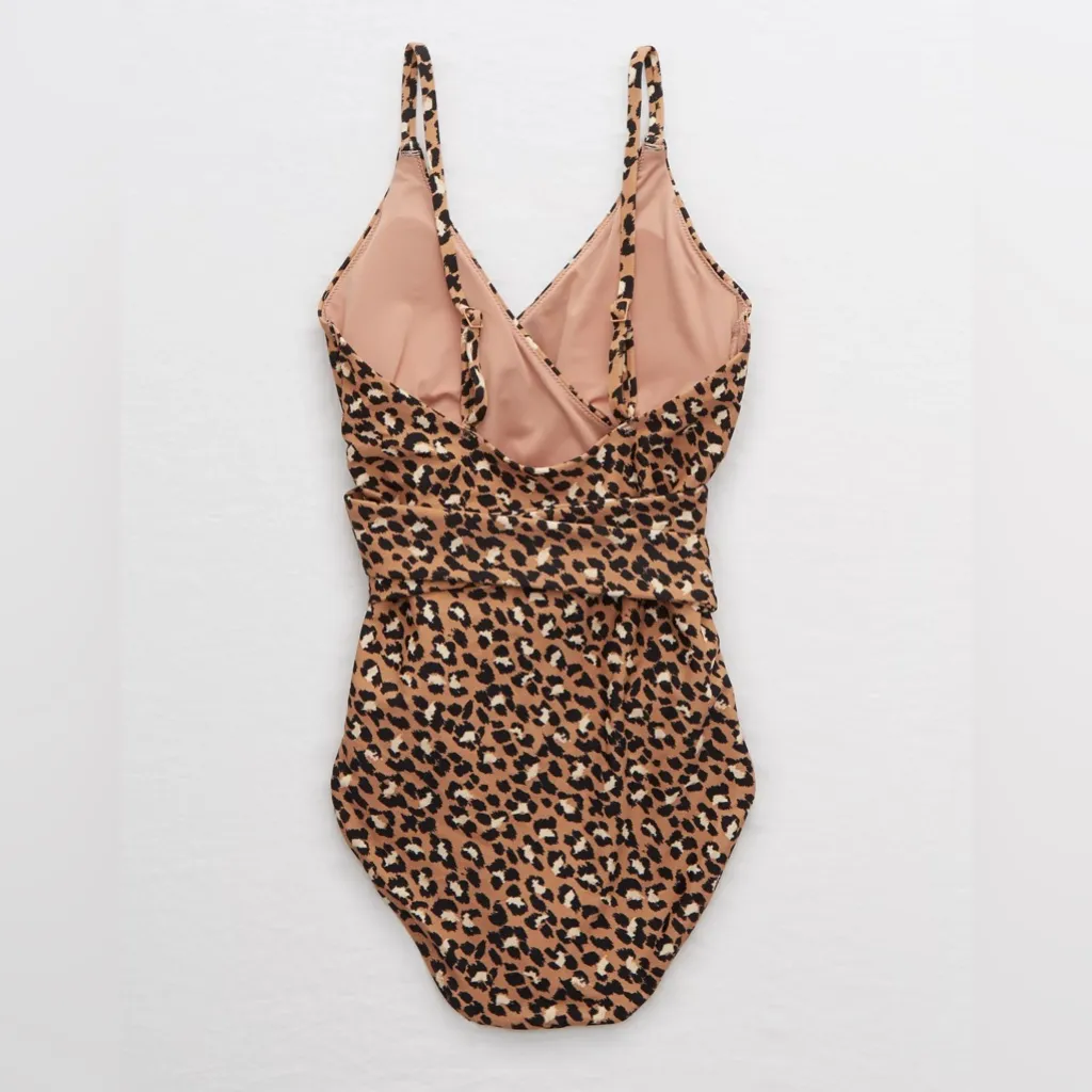 Aerie One Piecr Leopard Print Wrap Swimsuit | Medium - Image 3