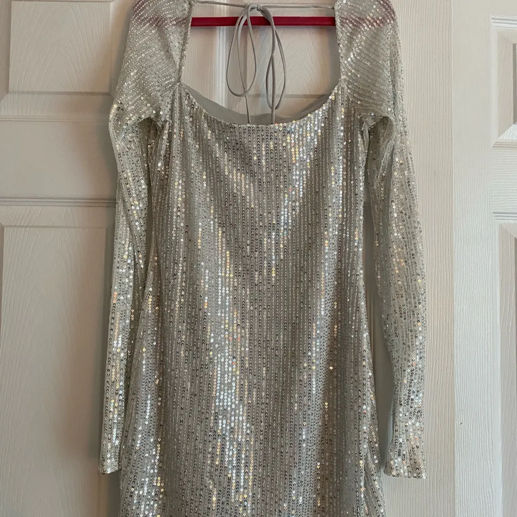 Lucy in the Sky Shimmering Silver Sequin Dress - Image 2