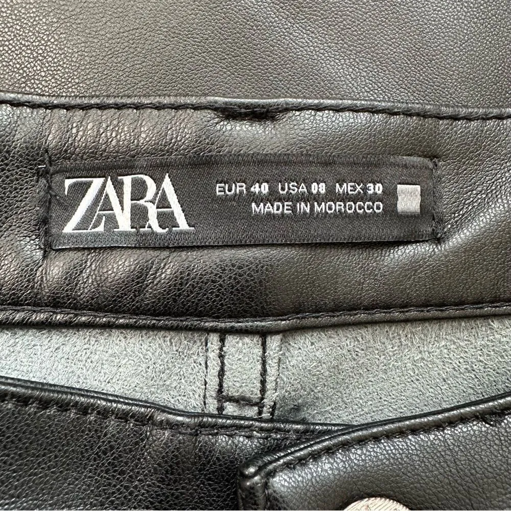 Zara Black Faux Leather Straight Leg High Rise Pants, Size 8 - Image 11