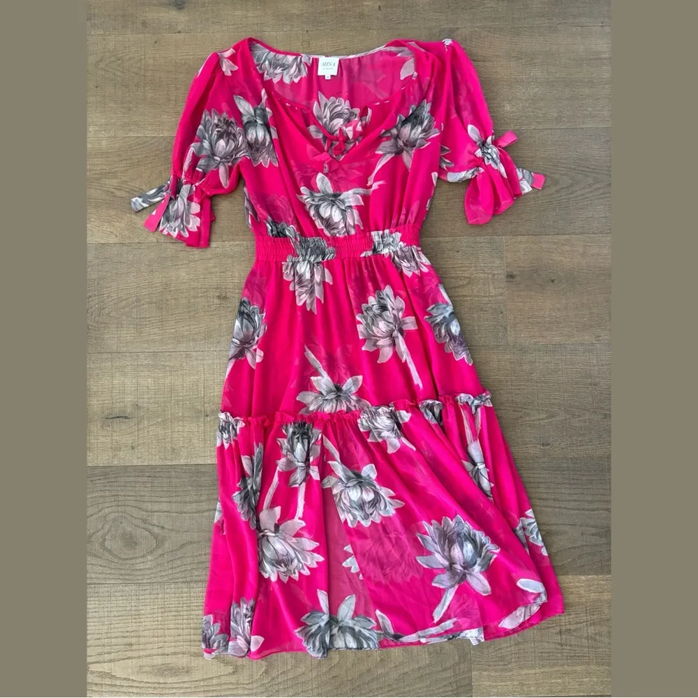 misa dariya pink floral print sheer midi dress tassels - Image 3