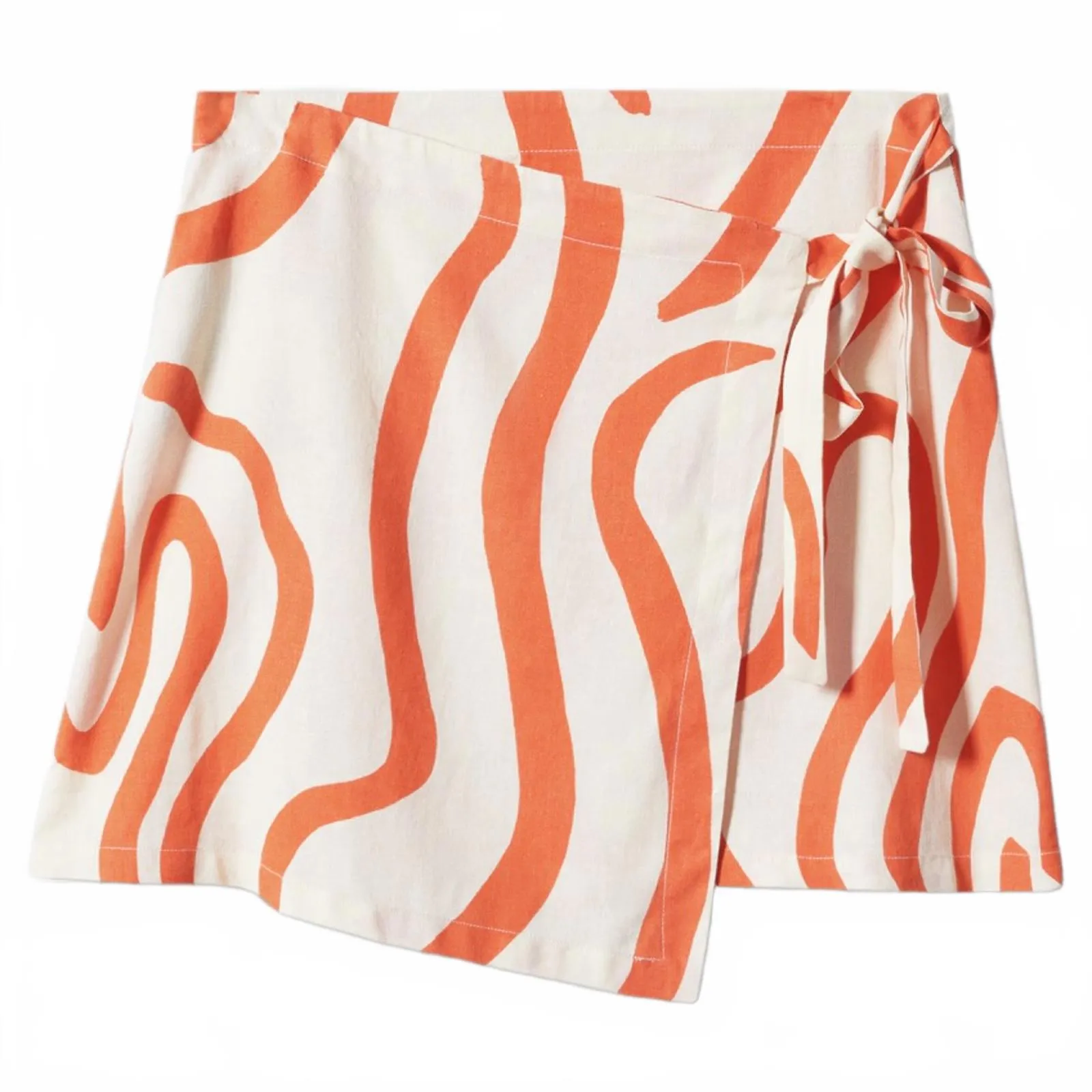 Mango Printed Linen-Blend Skirt Orange Ecru NWT Size XS - Image 3