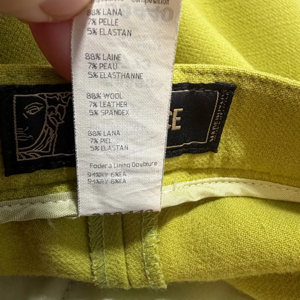 Vintage Gianni Versace Chartreuse Wool Trousers w/ Medusa Buttons & Leather Belt - Image 15