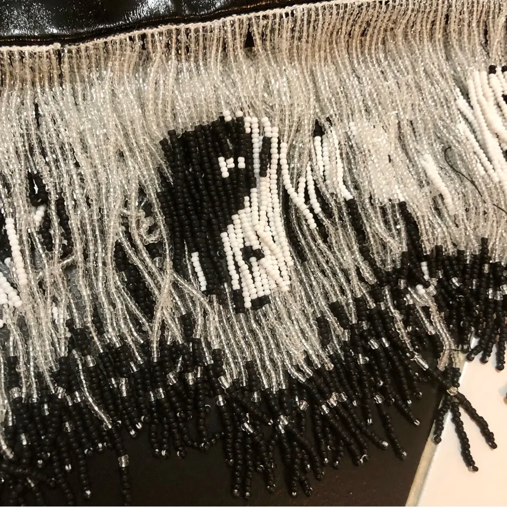 NWT Staud Joan Yin Yang Dress Beaded Fringe Black Faux Leather Sleeveless sz 10 - Image 10