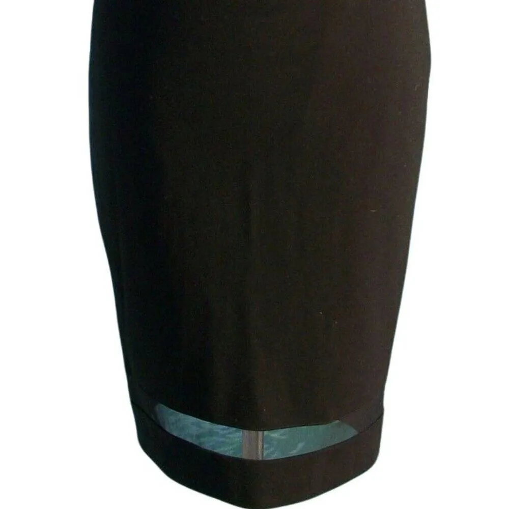 Cache Black LBD Day Event Dress New Lined Stretch Sheer Neck Sleeve Hem NWT $178 - Image 4