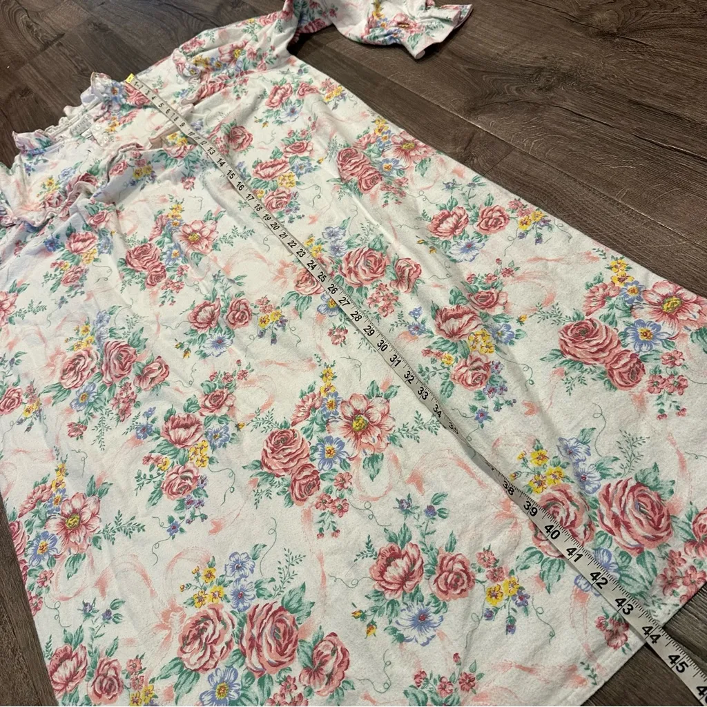 Vintage Mervyns Partners Pink Floral Long Flannel Nightgown L Cottagecore Ruffle Size L - Image 9