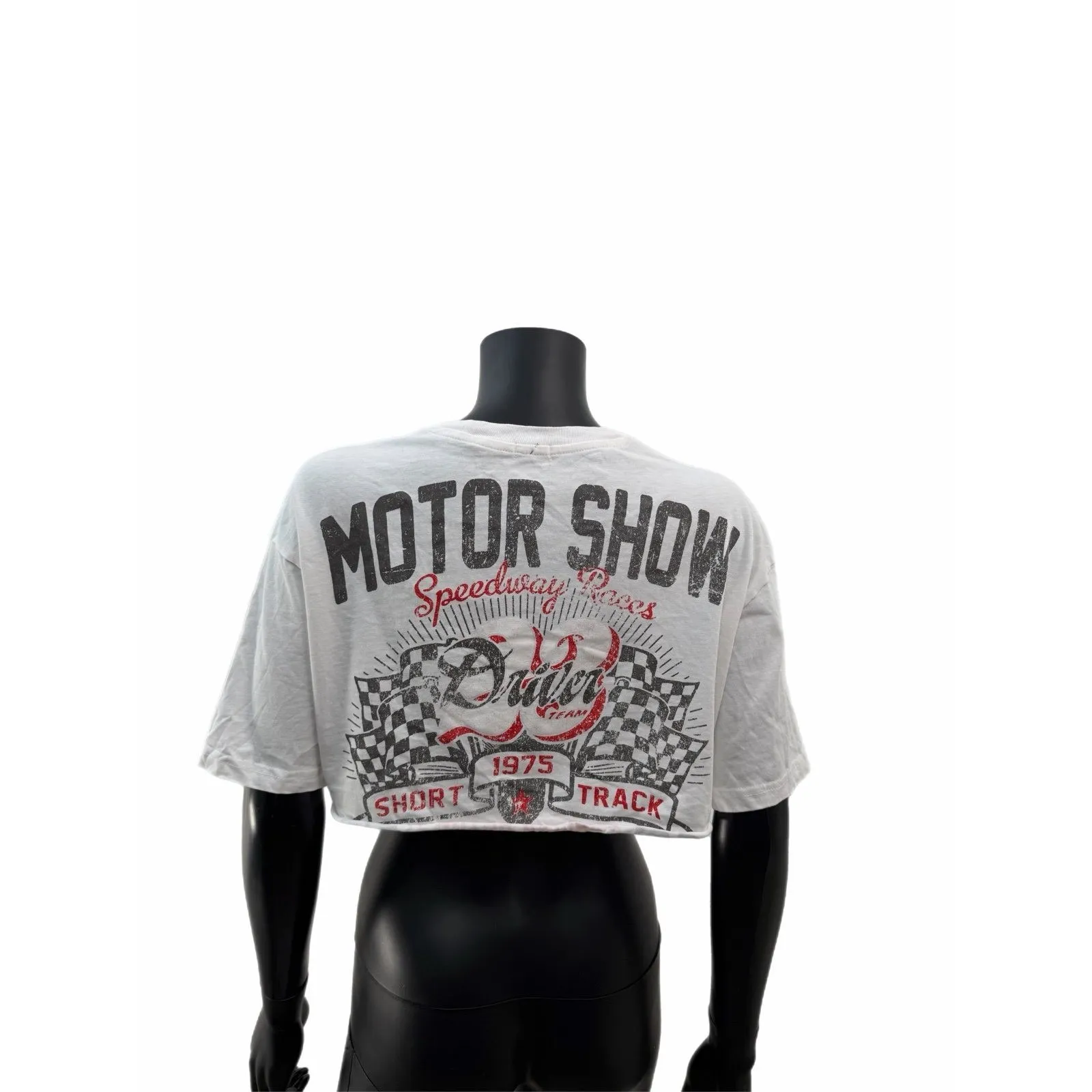 Garage Cropped Graphic Tee Motor Show White Cotton Short Sleeve P/S - Image 3
