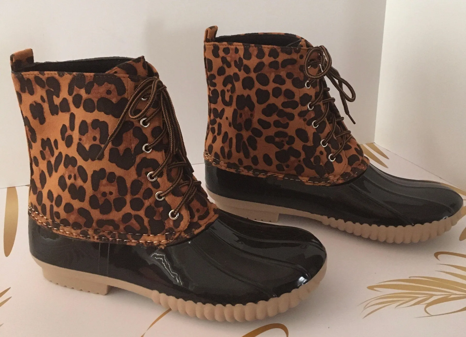 Leopard Print Duck Boots, Size 11 Brown - Image 3