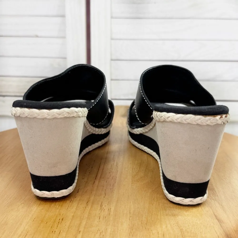 Tommy Bahama Kamala Wedge Heel Leather Slide Sandals Black White 9‎ - Image 6