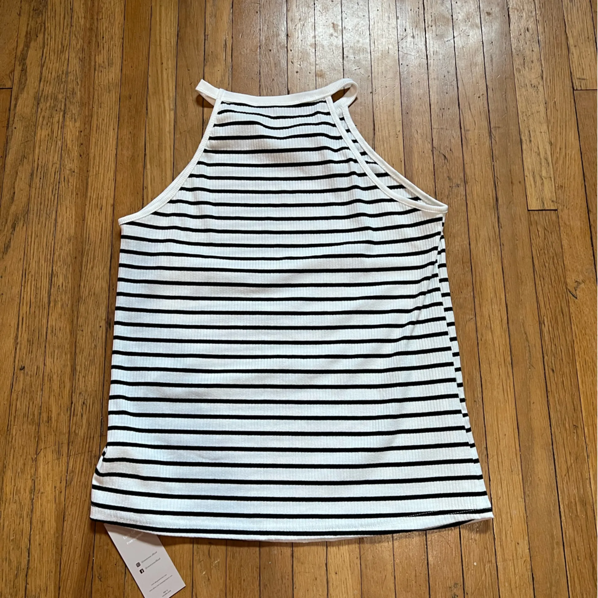 High neck striped tank top. Black/white - Image 2