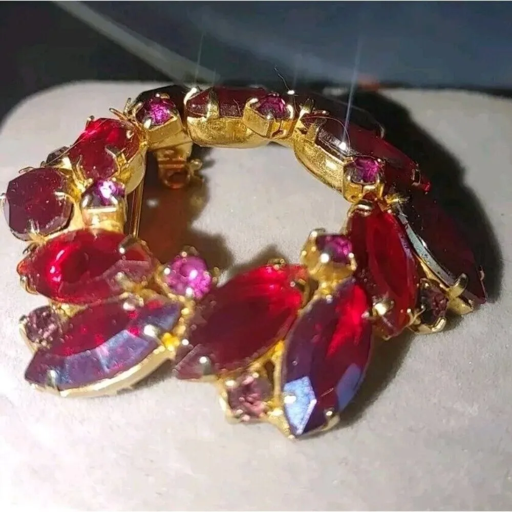 Juliana D&E Brooch Red Marquise Cut Rhinestones Vintage - Image 4