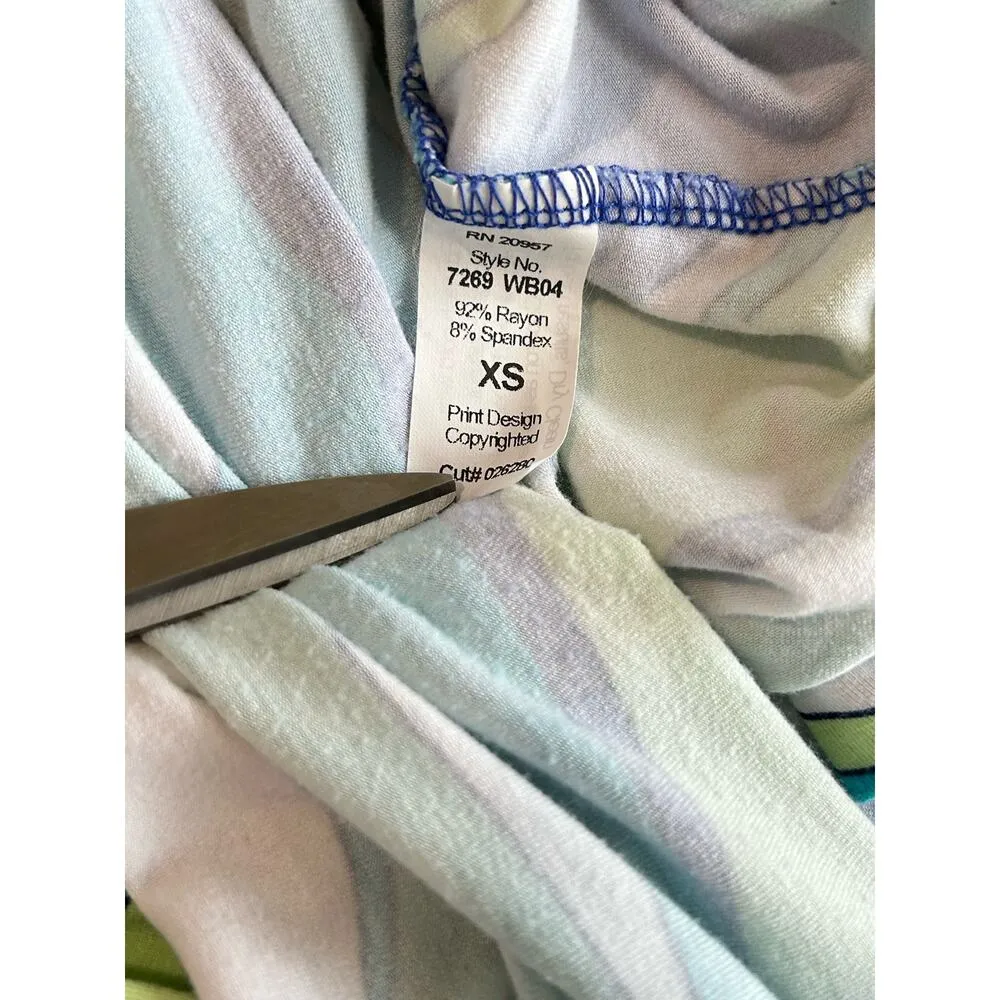 Tori Richard Honolulu Hawaii Wave Print Seagulls Blue Green Midi Dress Size XS - Image 9