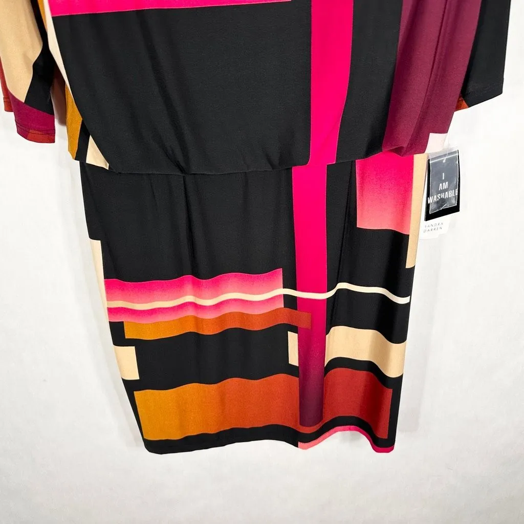 Sandra Darren Size‎ 8 Dress Color Block Orange Pink Black Drape Sheath NWT 726 - Image 3