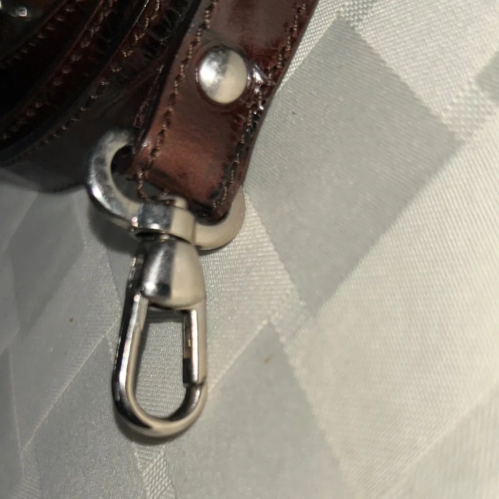 Crocodile Embossed Brown Leather Strap Purse/Bag - Image 4