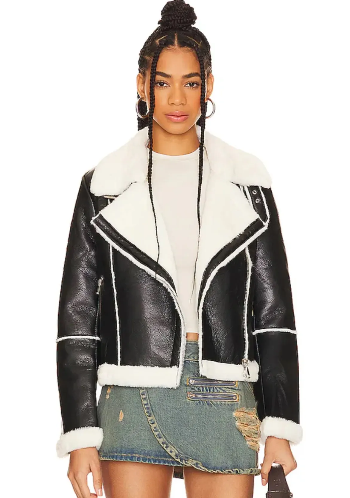 These Three Boutique B Coature black leather fur coat - Image 2