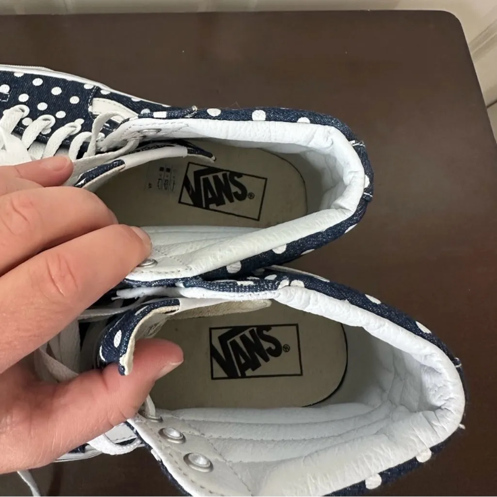 Vans High Top Blue Denim White Polka Dot Skate Shoes Sneakers Womens 7.5 Mens 6 - Image 9