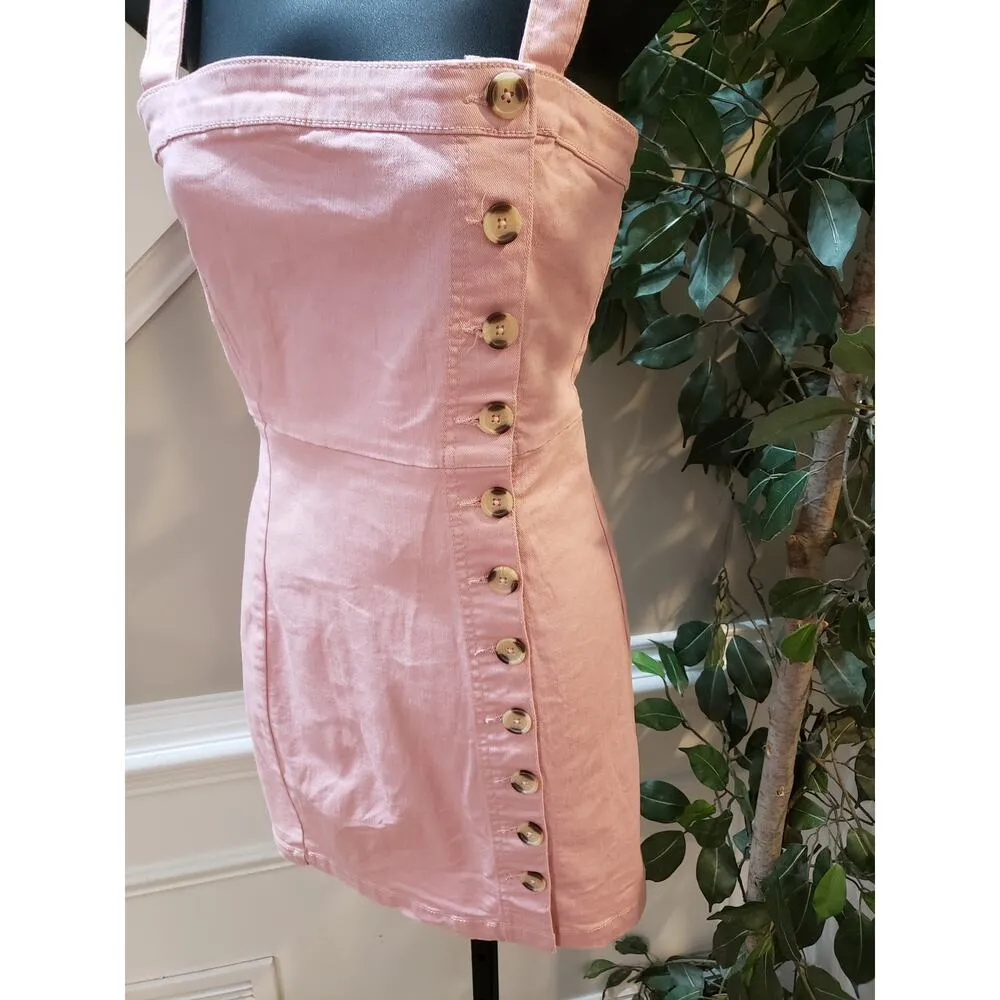 Forever 21 Dress Women's Medium Pink Denim Summer Wide Strap Button Front - Image 10