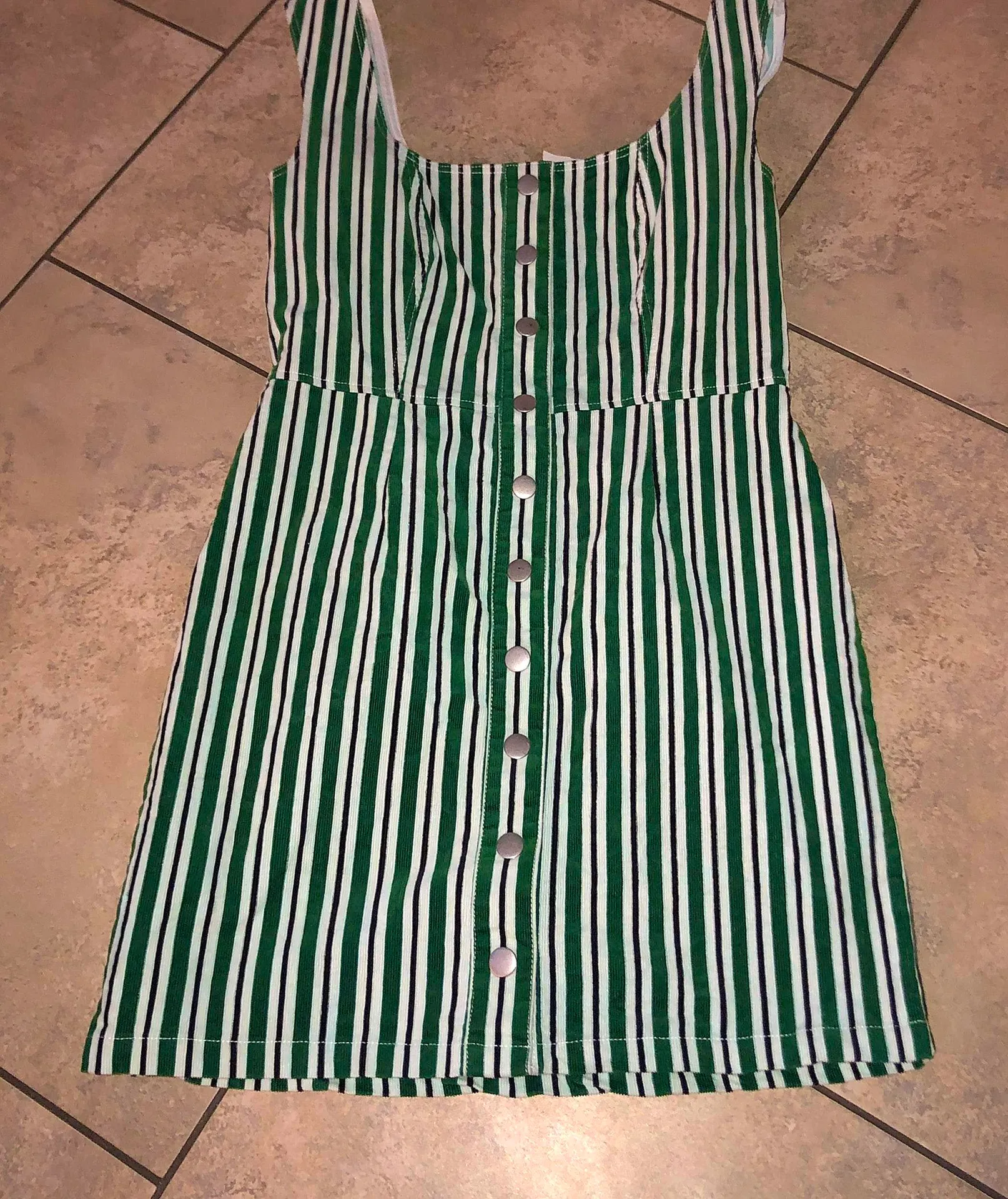 Green and white striped corduroy button down dress - Image 2