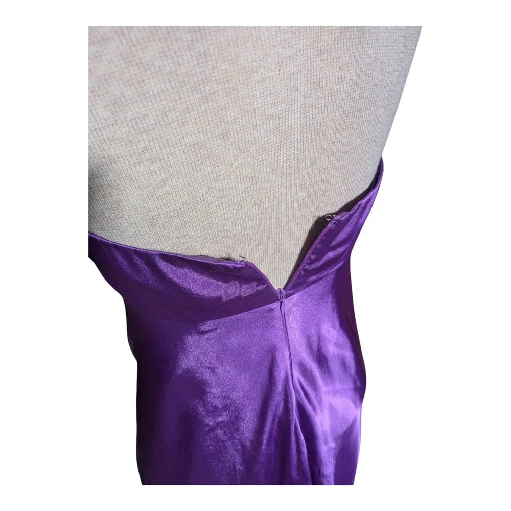 Vtg Y2K Morgan & Co Royal Purple Satin Bead Embellished Halter Prom Dress Sz 3 4 - Image 5