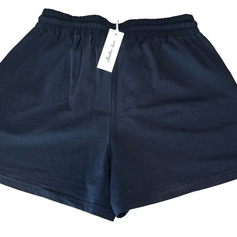 Another Love Womens Drawstring Cotton Blend High Waist Shorts Black Medium NWT - Image 3