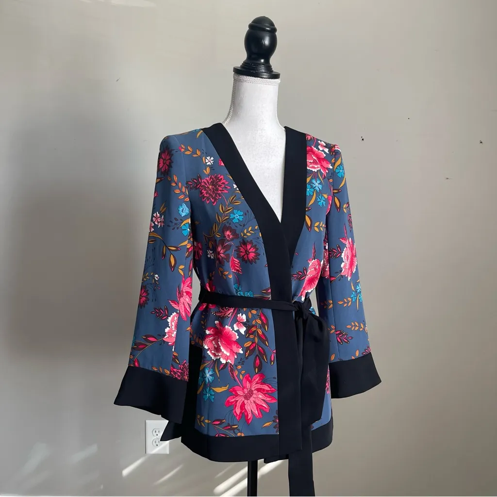LOFT | Blue Floral Belted Jacket Sz XS - Image 6