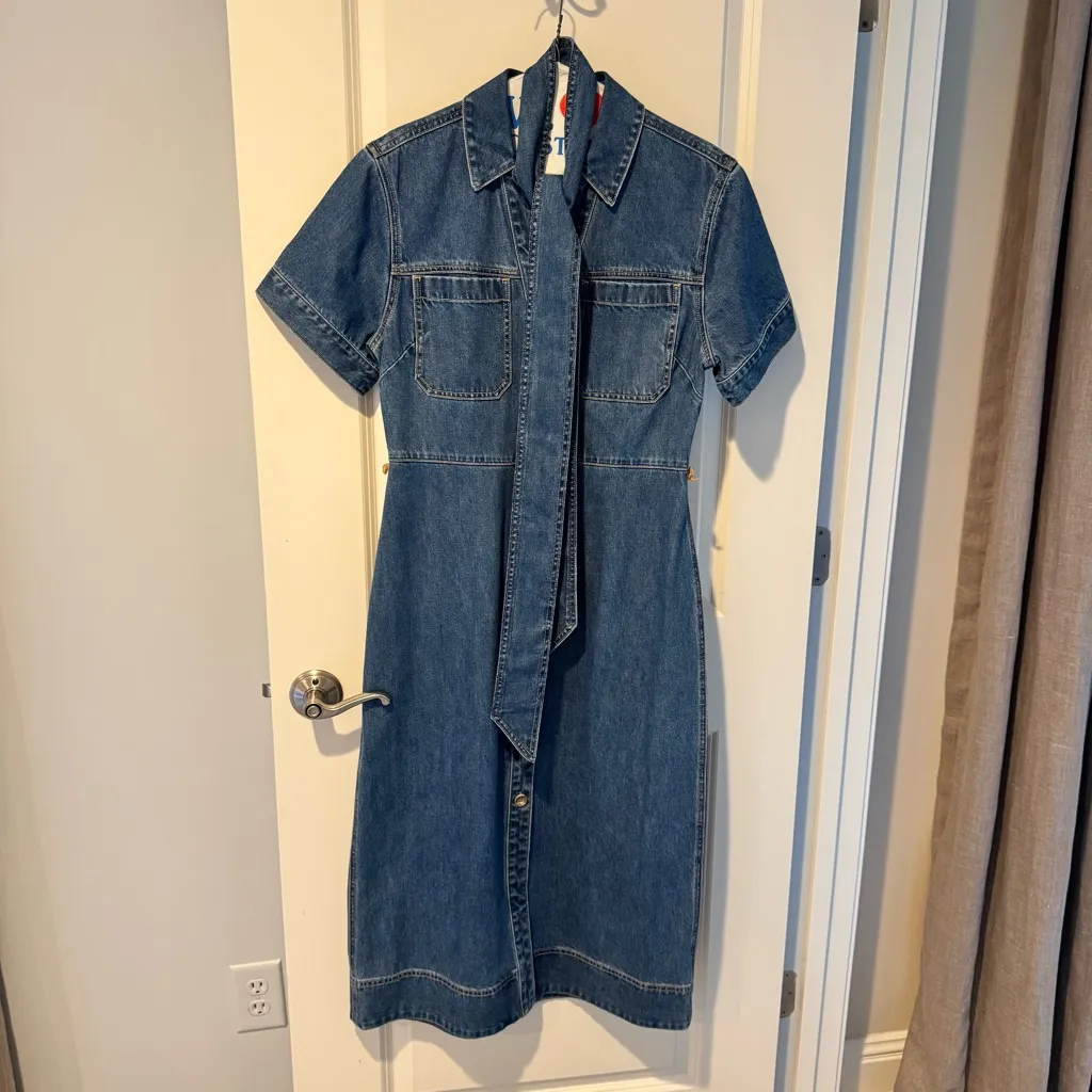 Veronica Beard Tabby Denim Button-Down Cotton Midi Dress | Size 10 - Image 6