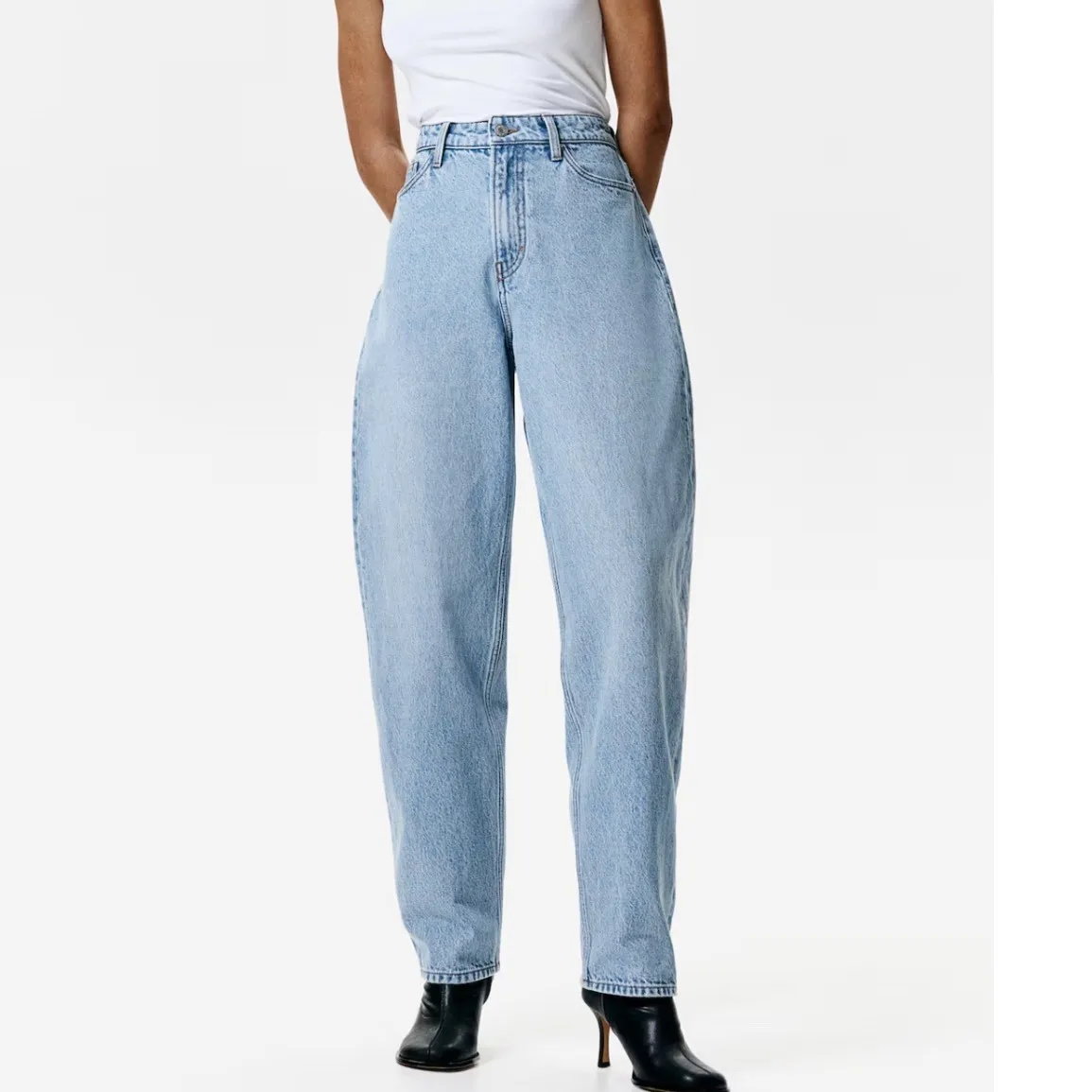 H&M &Denim Barrel Jeans Women's Size 2 Light‎ Wash Loose Fit High Waist Denim - Image 2