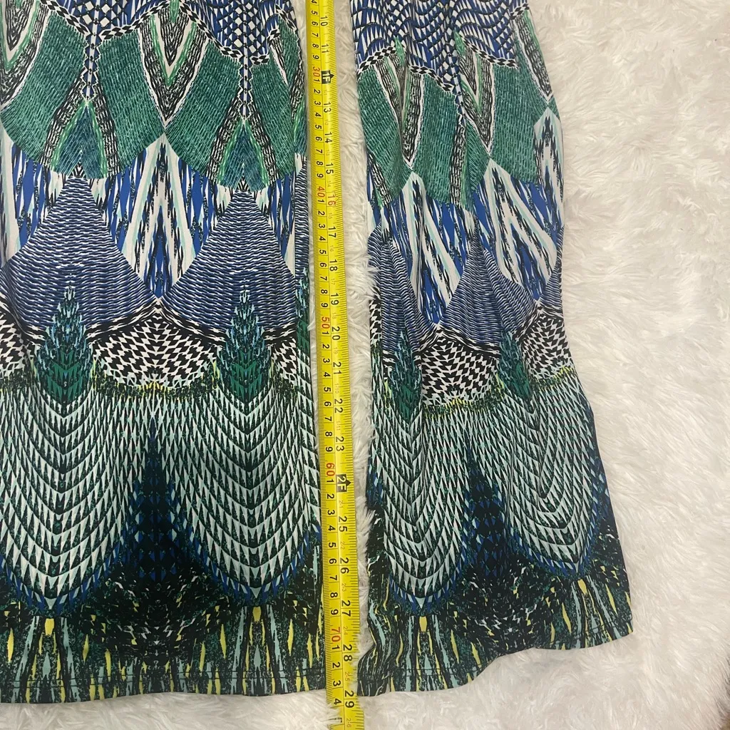 Sunny Leigh wide-leg palazzo abstract black green blue pants woman’s large EUC - Image 3
