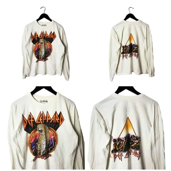 Def Leppard T Shirt Rock Band Cheetah Graphic Tee Long Sleeve Cotton Blend L - Image 2