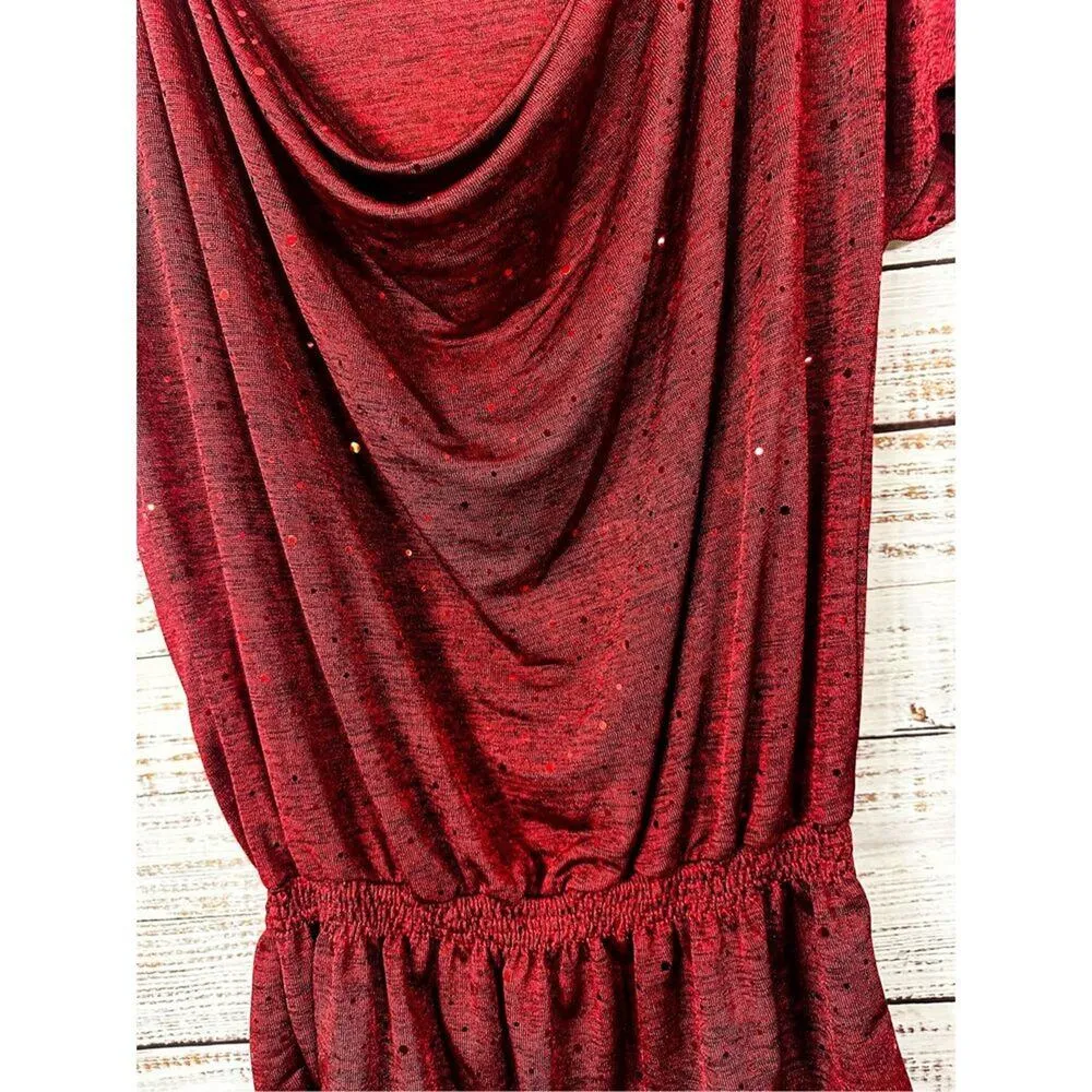 Halo Women's Polyester Spandex Sparkle Sequin Accent Pullover Top Red Medium - Image 5