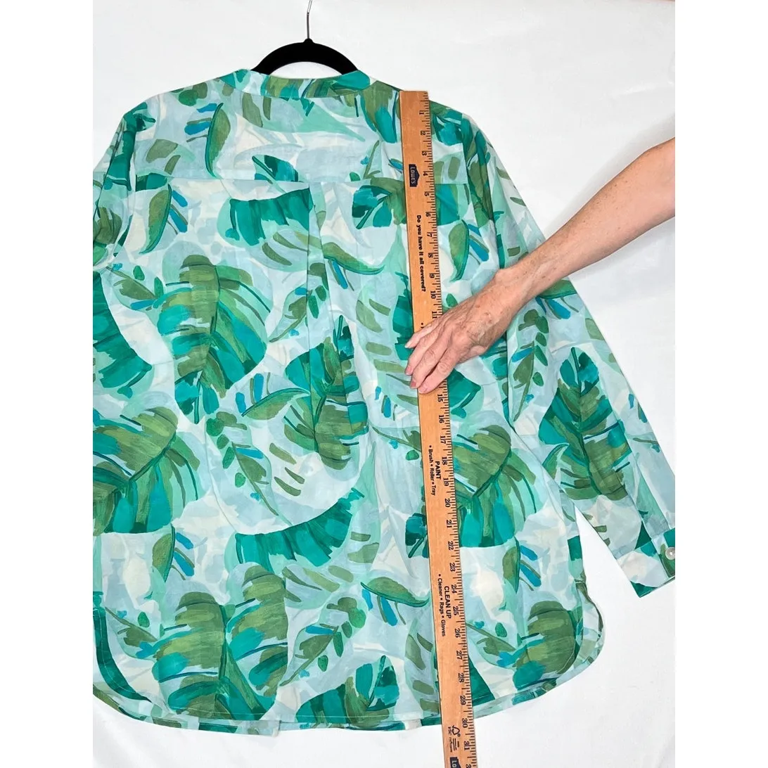 Soft Surroundings size XL button-up shirt green/blue coconut girl office attire - Image 4