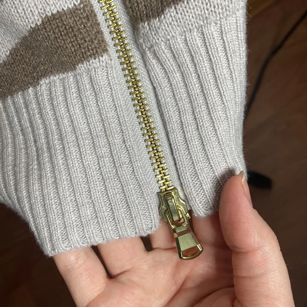 Varley Anthro Mayberry Zip wool blend longline cardigan in cobweb doe zebra sz S - Image 11