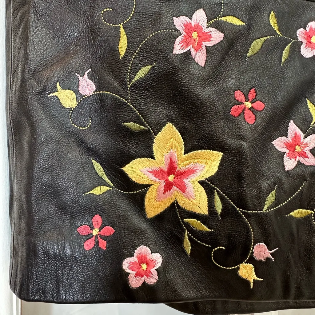 ALFANI Y2K 100% Genuine Leather Black Floral Embroidered A-Line Skirt Size 4 S - Image 5