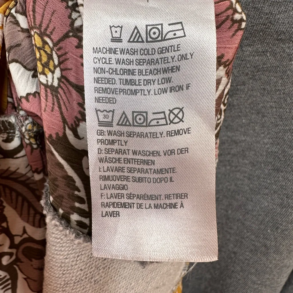 LOGO Lounge French Terry Tunic Top Boho Patchwork Floral Trim Gray Colorway - Image 6