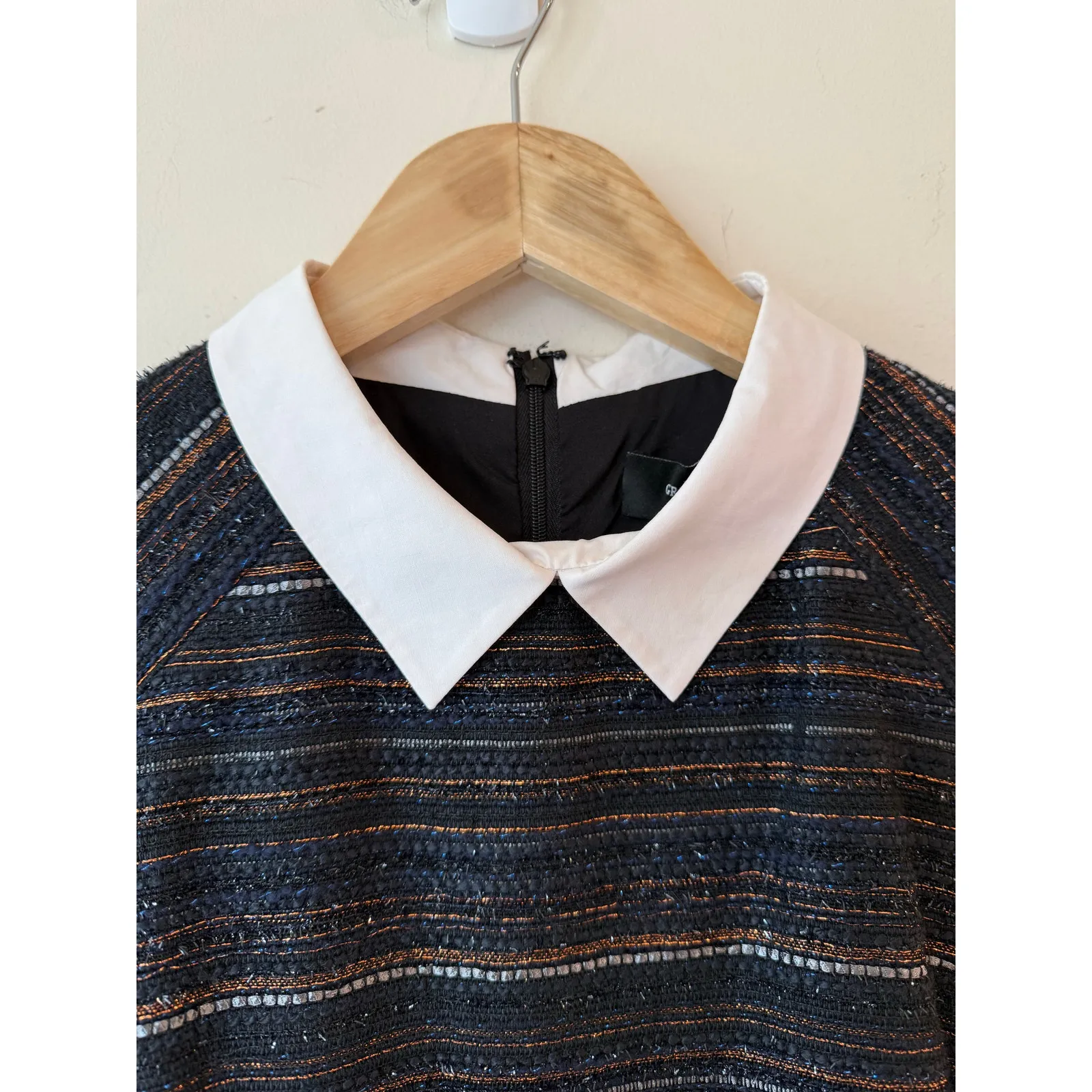 Anthropologie Greenwich & Mews Shift Dress Women 6P Black Stripe Jacquard Collar - Image 4