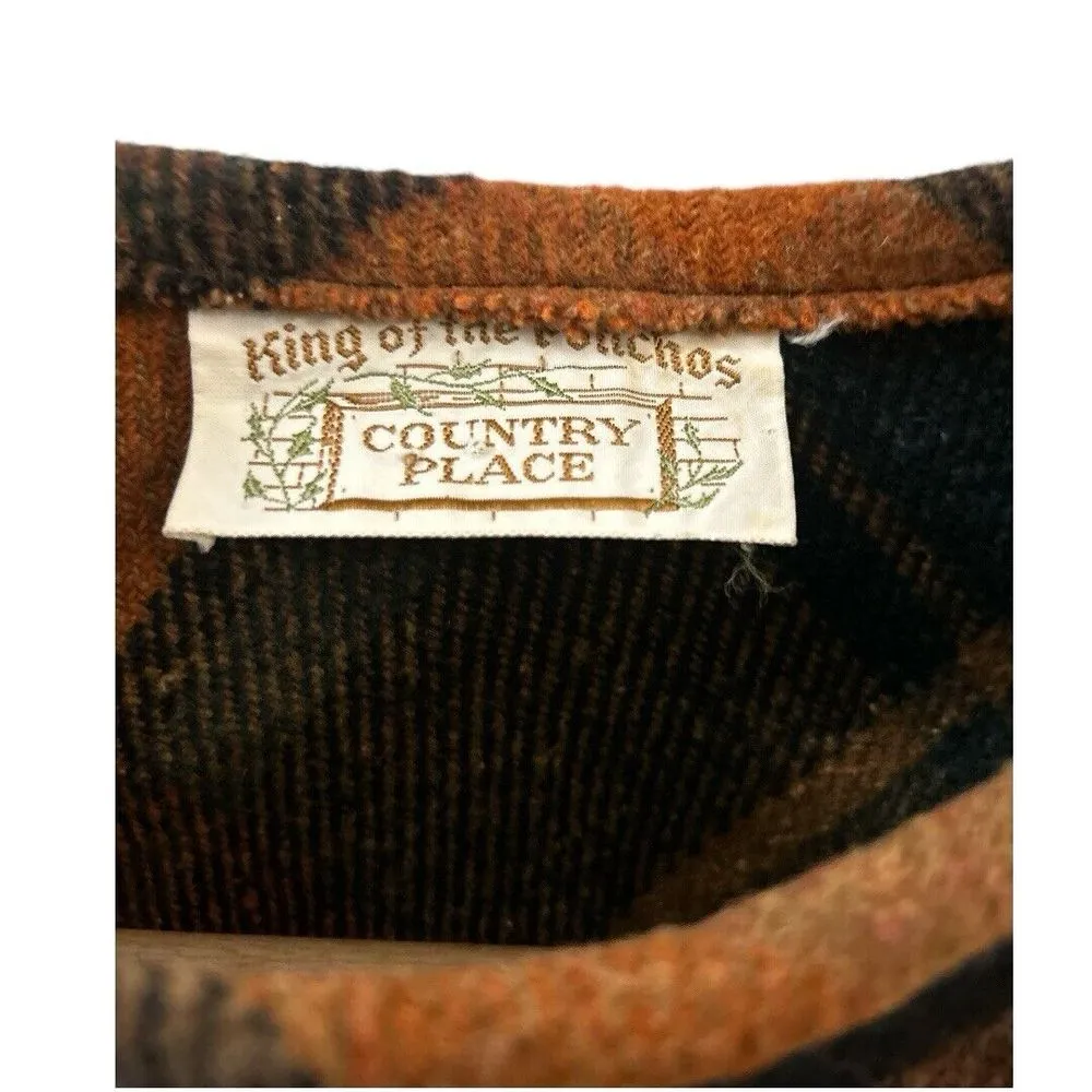 Vintage King of the Ponchos Country Place Wool Plaid Poncho Fringed Size undefined - Image 6