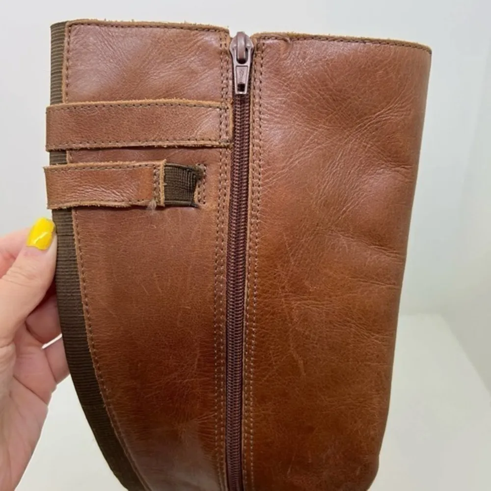 Matisse leather saddle brown bono riding boot side zip buckle accent size 6.5 - Image 11