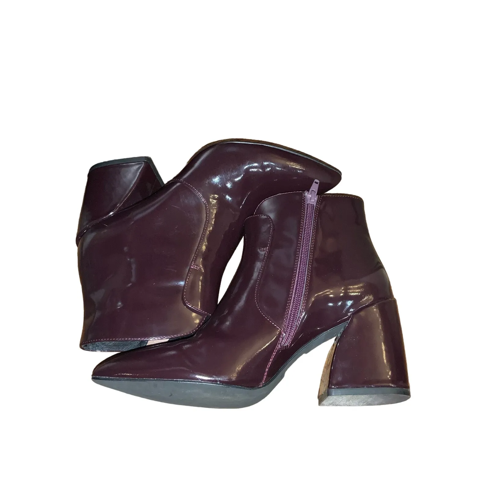 Jeffrey Campbell Ankle Booties Sz.8 Plum Block Heel patent leather Shine VGUC - Image 2