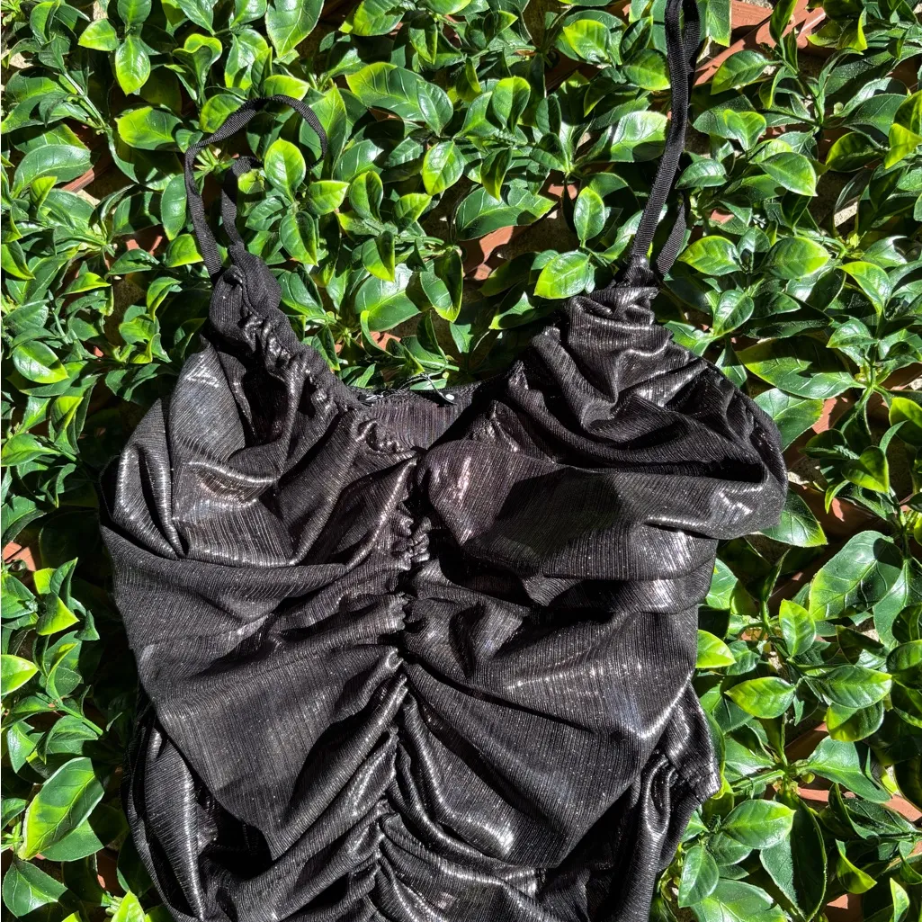 Zara Black Metallic Ruched Women's Top - Image 2