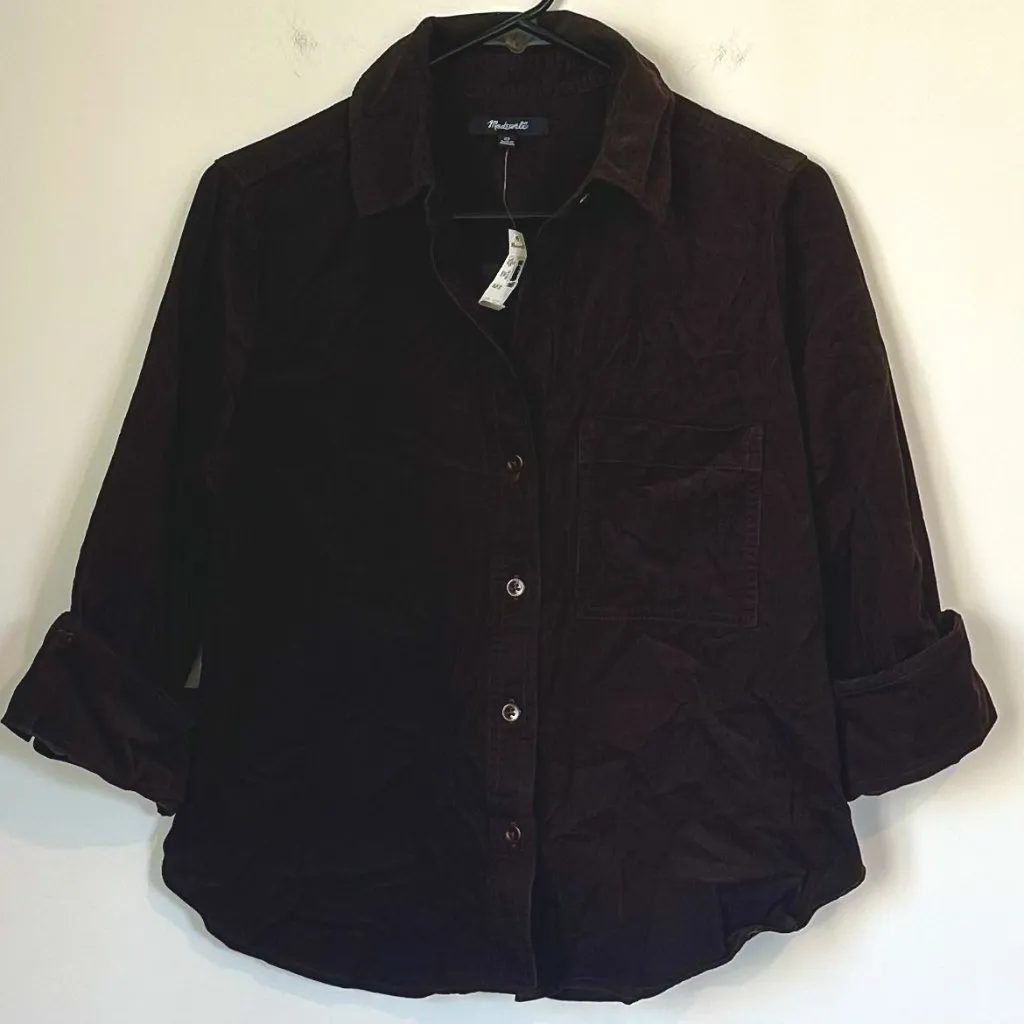 NWT Madewell Dark Chocolate Easy Y-Neck Corduroy Button-Up Shirt - Extra Small - Image 2