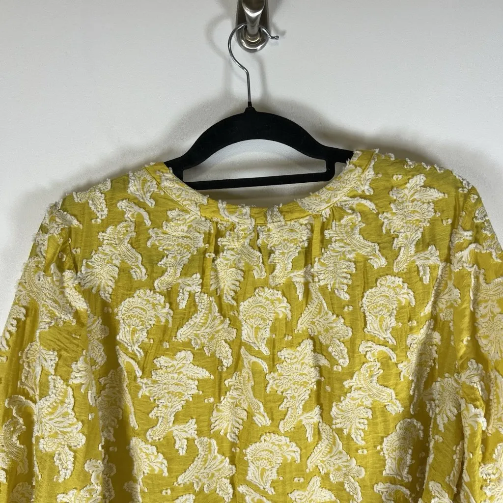 Chicos Shirt‎ Top Womens 14 Yellow Floral Textured Blouse Tassel Boho Boxy - Image 8