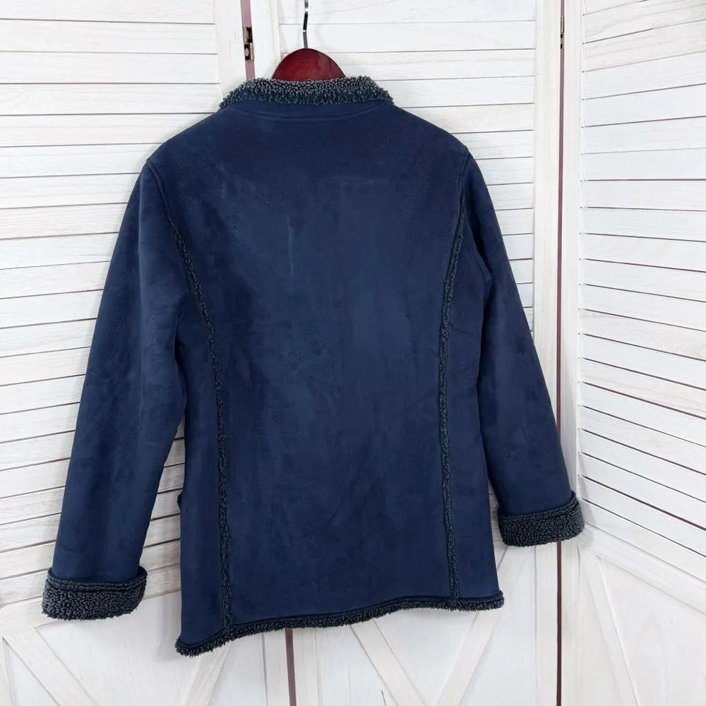 Vtg L.L.Bean Faux Suede Sherpa Lined Chore Coat Navy Blue Small Western Ranch - Image 9