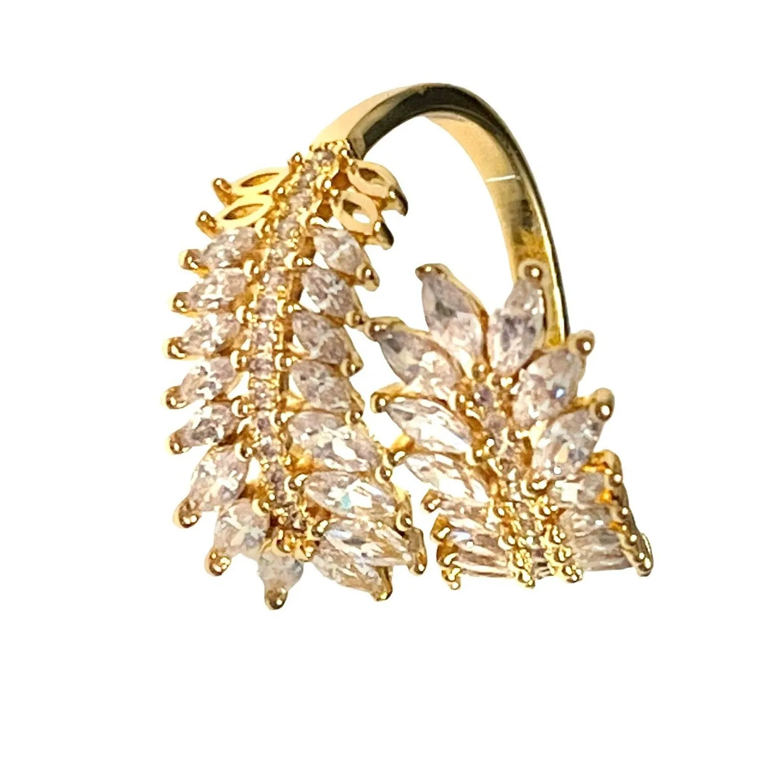 Gold Marquis Baguette Ring Cubic Zirconia 5.5 Bypass Wrap Cocktail Statement New - Image 7