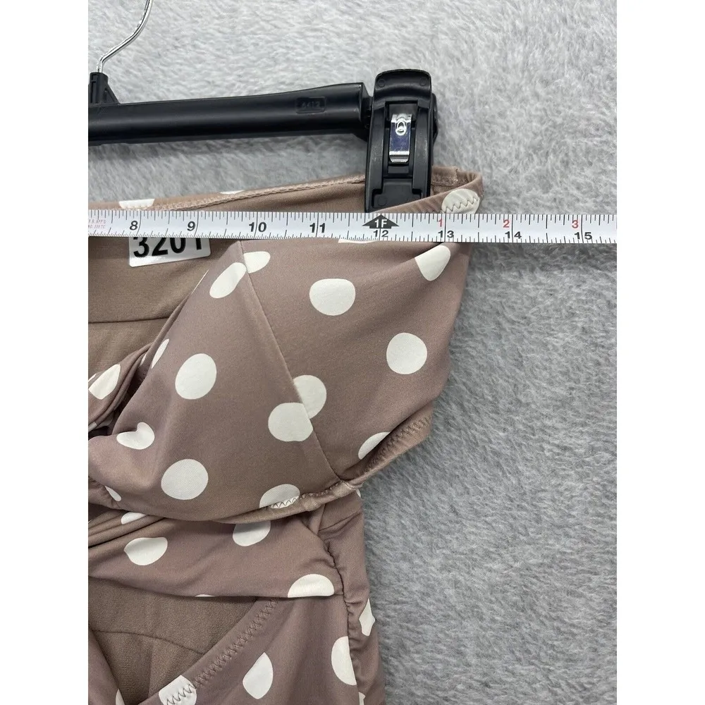 Ervya Women's Swimsuit Polka Dot Brown White Strapless Tie Front Size Medium - Image 7